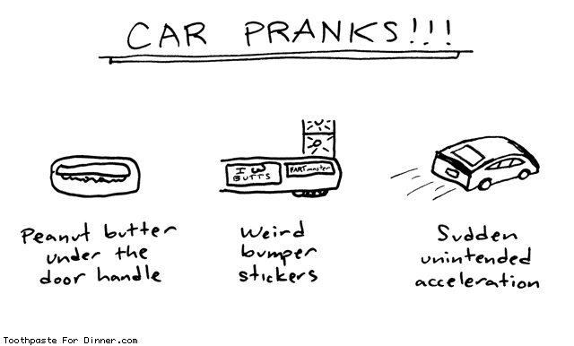 car pranks peanut butter under the door handle weird bumper stickers sudden 