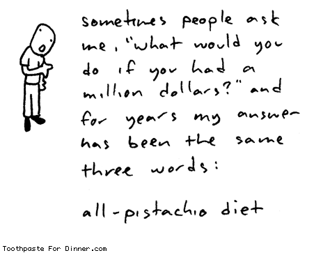 and for years my answer has been the same three words: all-pistachio diet